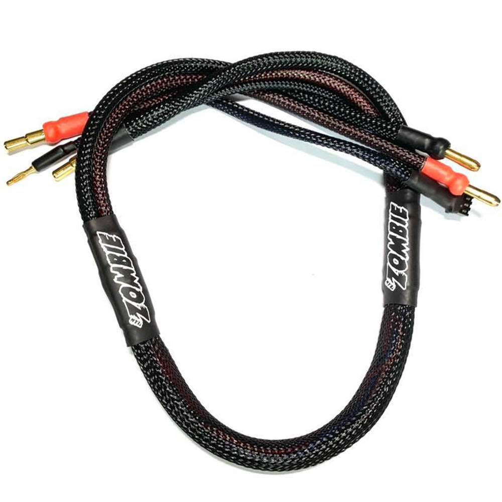 Team Zombie 4mm, 4/5mm tube plug 2s-balance 600mm 12awg charging cable (FULL BLACK)