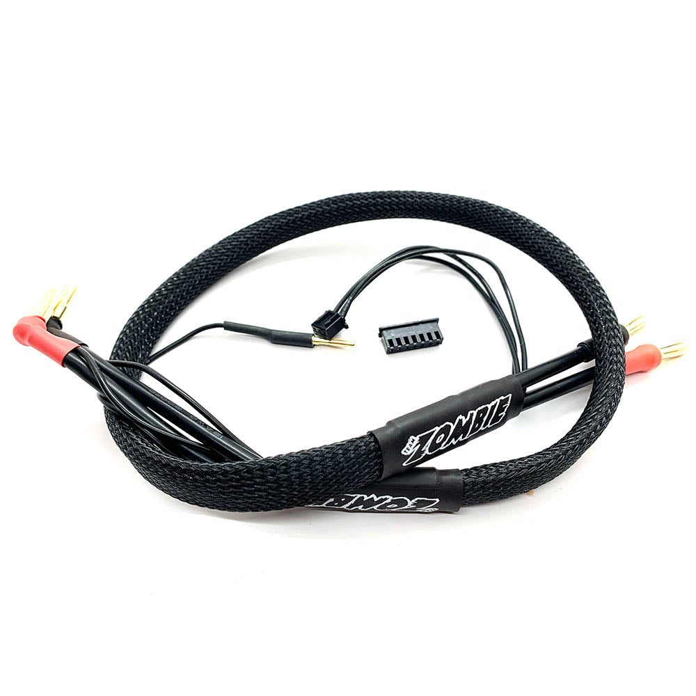 Team Zombie 4mm, 4/5mm tube plug 2s-balance 600mm 12awg charging cable half wrap (FULL BLACK)